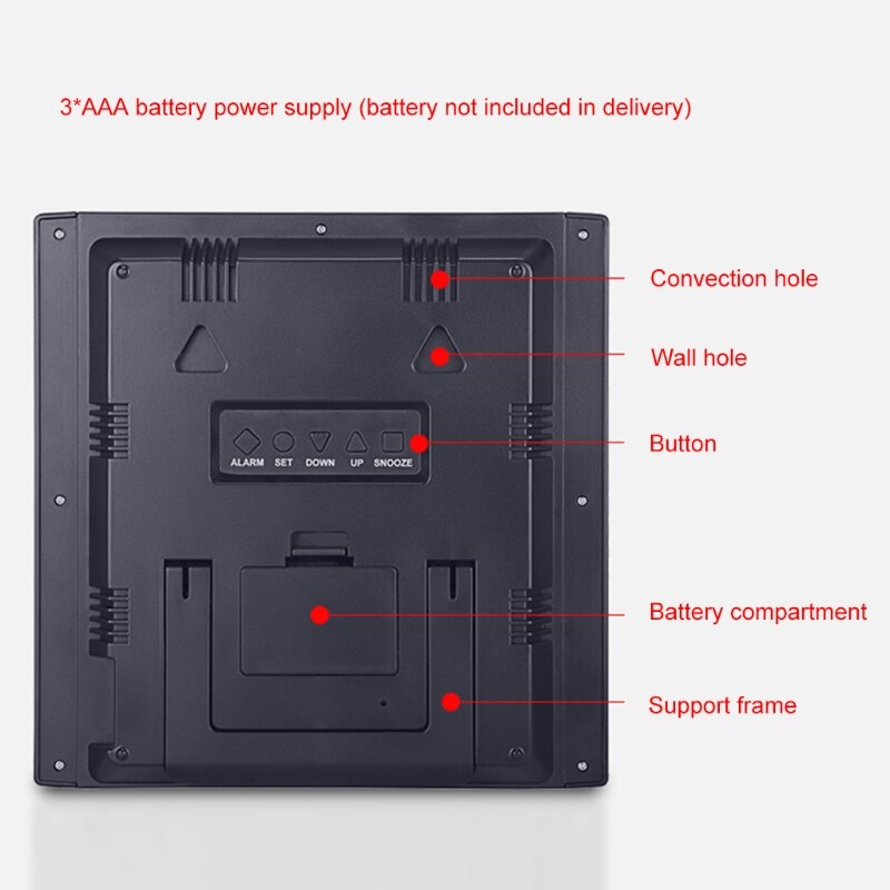 20x20cm Wall Hanging Digital Clock Thermometer Humidity Gauge Large Screen LCD Dispaly Electronic Analog Wall Clocks