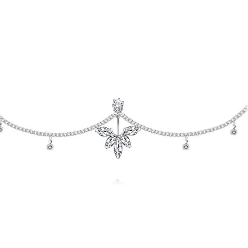 Sexy Dangle Rhinestone Piercing Navel Chain Belly Button Ring with Waist Chain Women Navel Piercing Body Jewelry: Black Gun Plated