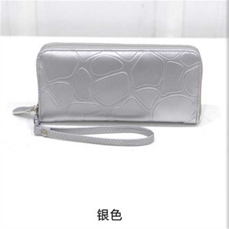Pochette pour téléphone portable, portefeuille Long pour femmes, grande pierre en relief, , fermeture éclair,: Argent