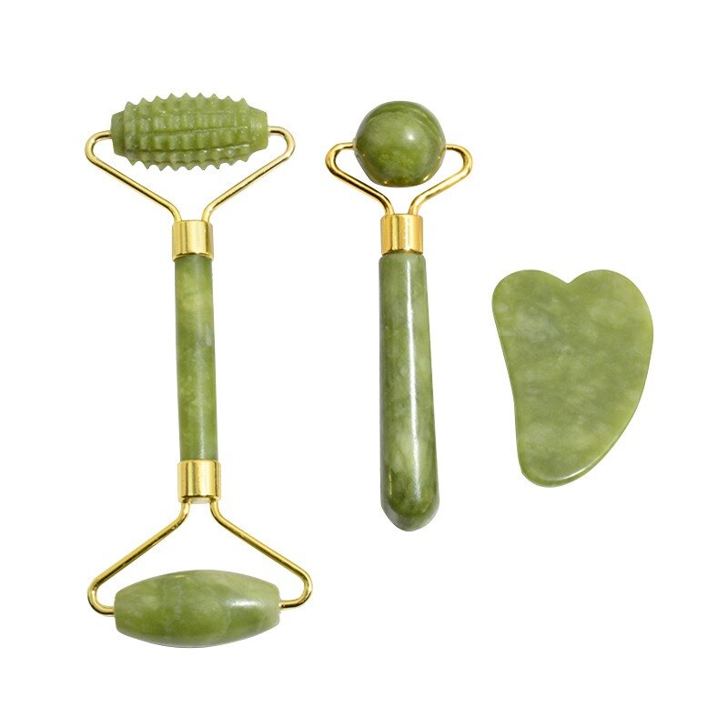 2/3Pcs Natuurlijke Jade Massage Voor Gezicht Gouache Schraper Jade Roller Guasha Schraper Massage Voor Gezicht Microniddle Roller gezicht Gua Sha: Jade 3pcs(set)