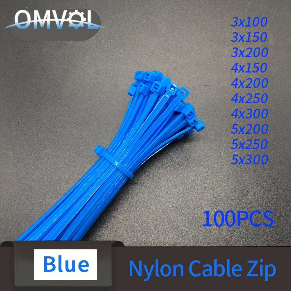 100PCS Self-Locking Plastic Nylon Wire Cable Zip Ties Blue Cable WireTies Fasten Loop Cable Various Specifications