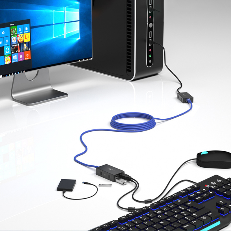 120m usb extender 4 port usb 2.0 hub extender over  rj45 ethernet usb utp extension cat 5e/6 kabel usb 2.0 sender modtager