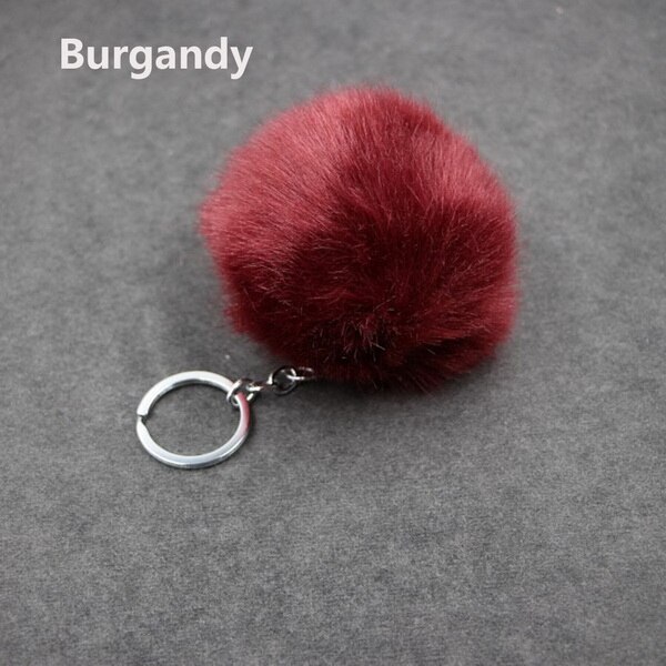 de Navidad Artificial Bola de pelo de conejo de peluche de felpa Fuzzy Llavero de pelo llavero con pompón coche bolsa llavero colgante de llavero de la joyería: Burgandy