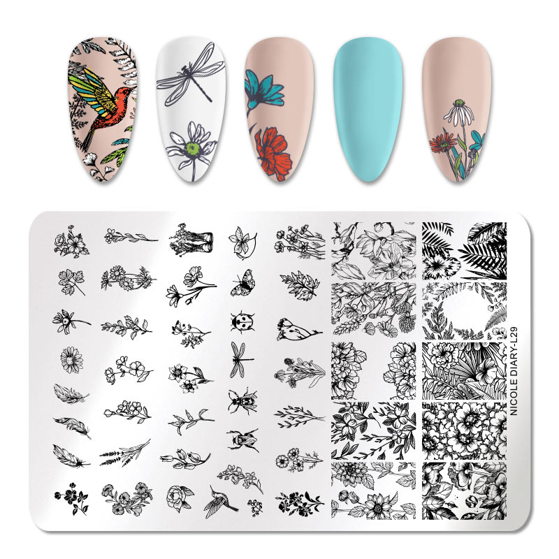 Nicole dagboek karakter gezicht nagelstempelplaten planten bloemen nagelstempelplaten roestvrijstalen stempelsjabloon