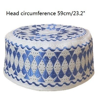Muslim Bonnet Cap Hats Arabic Men Prayer Islam Egyptian Kufi Topi Men's Accessories Saudi Arabia African Head Wraps Brown Hats: blue 59cm