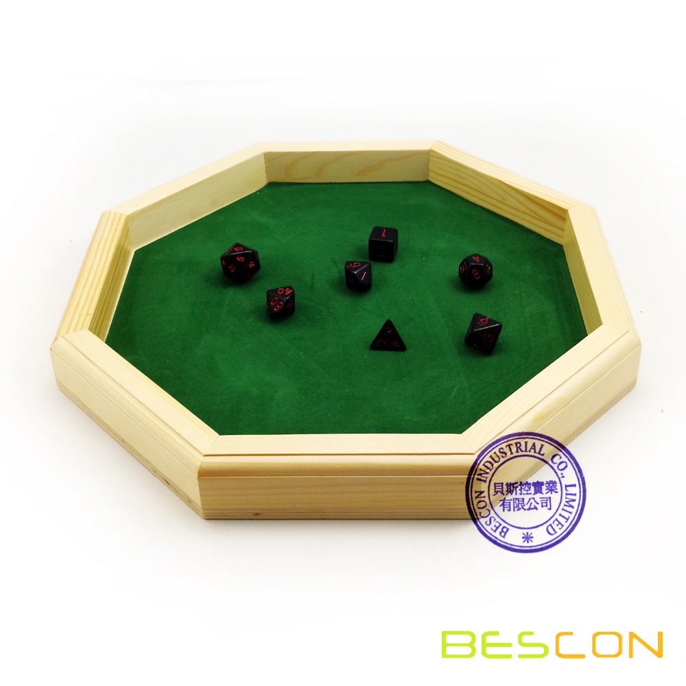 Heavy Duty 12 Inch Octagonal Wooden Dice Tray with Felt Lined Rolling Surface, Wooden Dice Rolling Tray