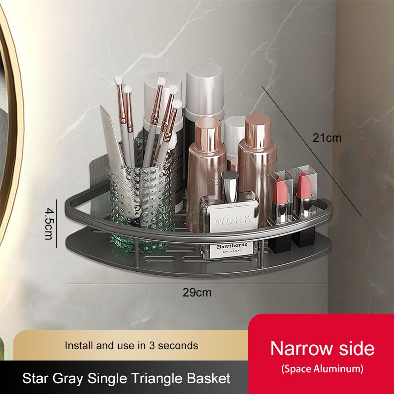 Gray Stainless steel Bathroom Shelves No-Drill Corner Cabinet Shower Storage Toilet Organizer Bathroom Holder Полка Для Ванной: Standard Triangle-A