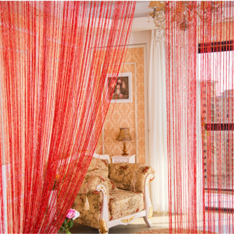 Tira de borlas con purpurina para cortina, divisor de Panel de cristal para puerta, ventana, cortina decorativa, 100cm x 200cm: Rojo