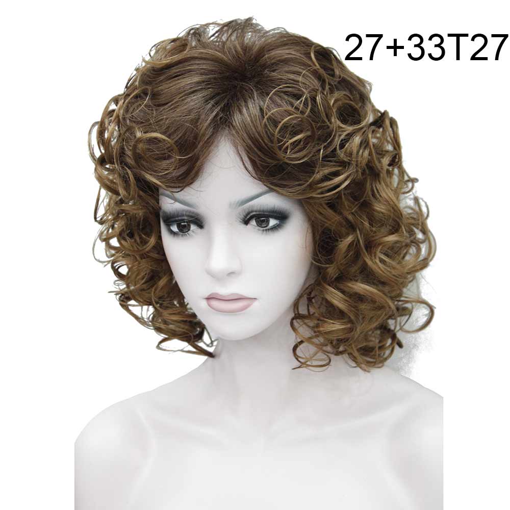 StrongBeauty-Peluca de cabello Natural para mujer, Pelo Rizado medio, negro/marrón oscuro, sintético, completo: 27-33T27