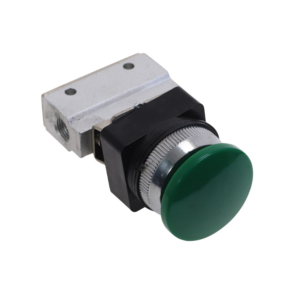 Mechanical Valve 1/8" PT Thread MOV-03APPL Momentary Three Way Two Position Green Mushroomhead Push Button Air Pneumatic Valve