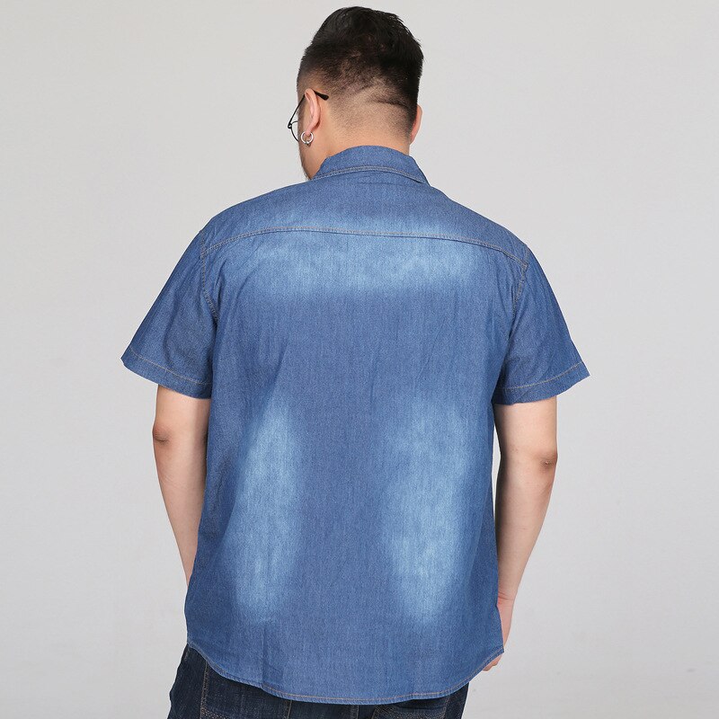 Camisa vaquera de talla grande para hombre, ropa de de manga corta, delgada, suelta, informal, Vintage, lavada, 6XL, 7XL, 8XL