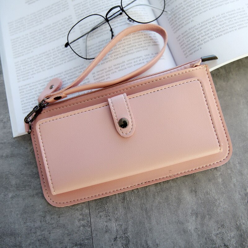 Woman Wallet Simple Zipper Purses Clutch For Women PU Leather Lady Purse Phone Pocket Card Holder Girls Carteras: Pink