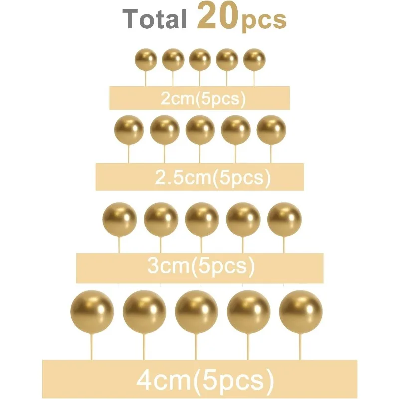 Décorations de décoration de gâteau mini ballon 20 pièces avec pics de boules d'or-décor de gâteau festif pour les célébrations