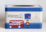 Zakka-caja de pañuelos de hierro de estilo británico para el hogar, caja de lata para pañuelos ENL 009, 1 unidad: Azul