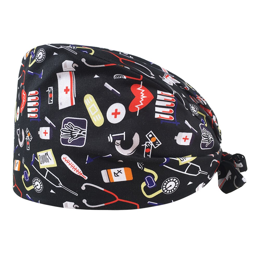 Gorro de algodón para laboratorio, gorros quirúrgicos para esteticista, gorros de laboratorio, gorras de salud para la agencia de aseo de mascotas, gorros de matorrales impresos: 22141