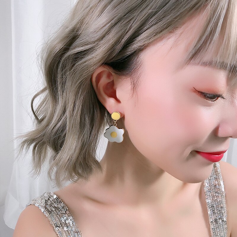 Joli Clip d'œuf poché sur boucles d'oreilles belles boucles d'oreilles Non percées quotidiennes drôles