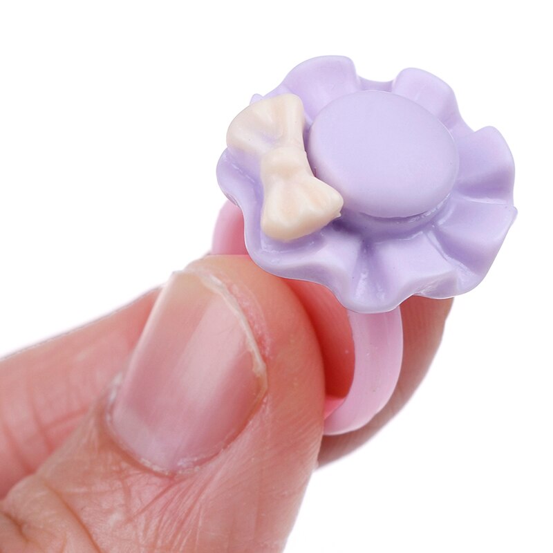 12pcs Mix Cartoon Flower Assorted Resin Plastic Pink Baby Kids Girl Children's Rings With Heart Box Jewelry