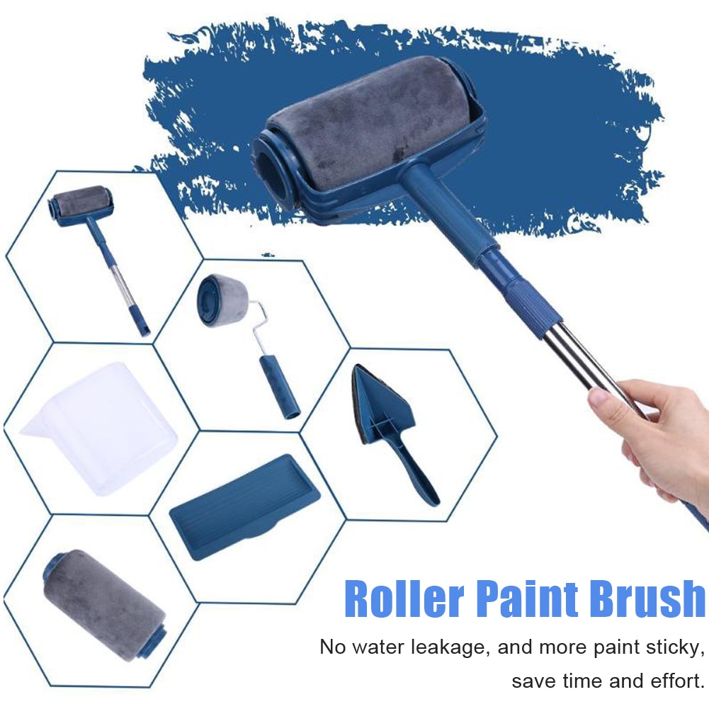7pcs Multifunctional Paint Runner Pro Roller Brush Tool Set Paint Roller Set Room Wall Painting Brushes Set Home Repack Tool
