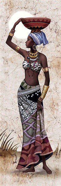 HUACAN 5D DIY Diamantmaleri Kit - Afrikansk Kvinde Portræt Diamant Broderi Mosaik: 3131 / Hel runde 30 x 90cm
