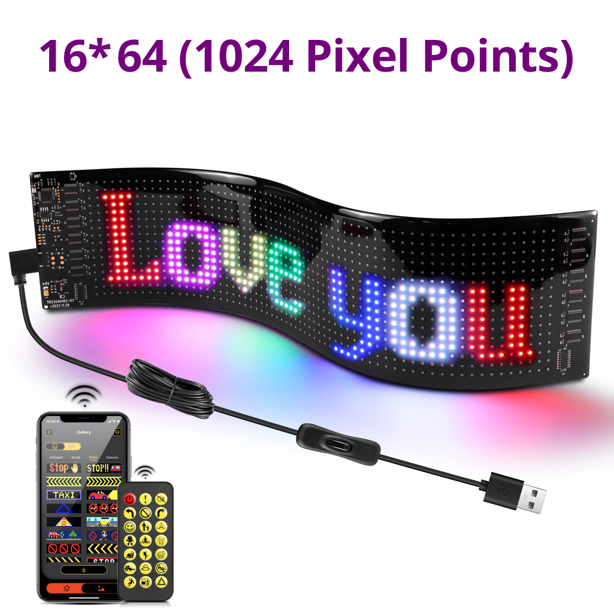 Bluetooth Smart USB LED Strip Pixels Matrix Display Sign RGB Car Advertising Light Programmable Scrolling Text Animation Pattern: green