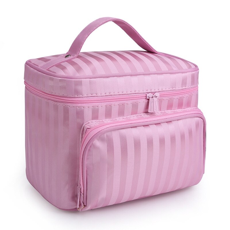 Do Not Miss Women Cosmetic Makeup Bag Folding Travel Makeup Organizer Bag Waterproof Cosmetic Bag Makeup Brushes Case Wash Bags: Pink stripe