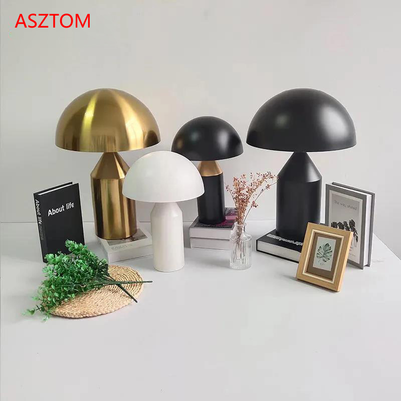 Dia25cm Black White Gold table Lamp mushroom Lamp for Bedroom Study Living Room Decoration Desk lamp