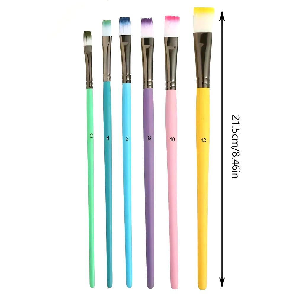 6-delige professionele kunstenaarspenselset - fijne punt, houten handvatten, nylon ronde puntige platte punten veelkleurige kwast
