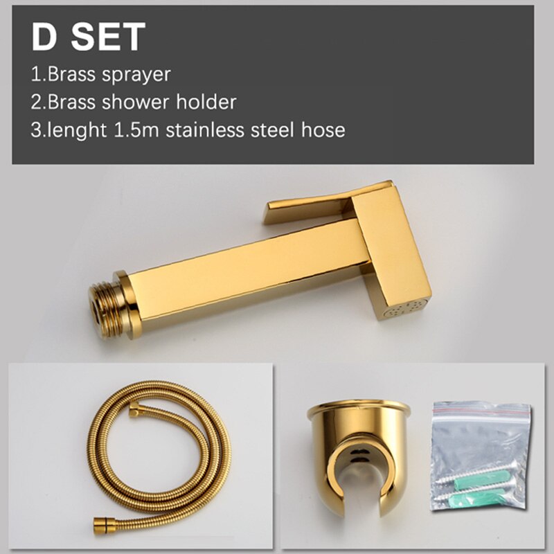 Toilet Bidet Sprayer Shattaf Hand Held Douche Kit Shiny Titanium Gold Bathroom Toilet Jet Cleaner Bidet Shower Head AP2130: D SET