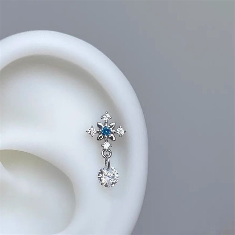 1 stücke glänzend Kreuz Blau Zirkon 316L Edelstahl Ohr Knochen Nagel Y2K Silber Farbe Ohrring für Frauen Cochlea zubehör: Hellgelb Gold Farbe