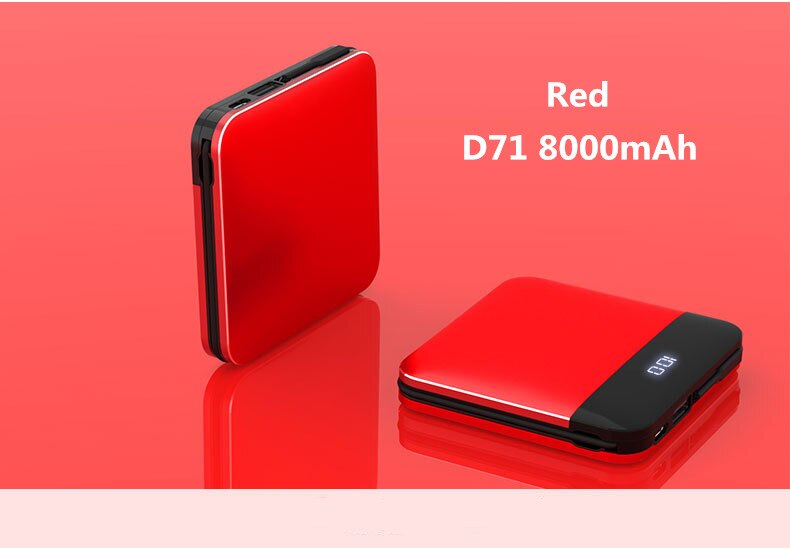 8000mAh Mini Power Bank 2.0A Quick Charge Power bank Dual-USB Portable Mirror Aluminium Fast Charging Mini External Battery: Red D71