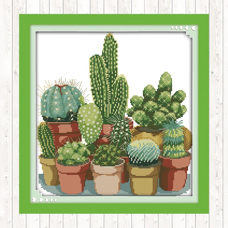 Joy Sunday Cross Stitch Embroidery Kits 14CT Cactus Patterns Counted Printed on Canvs DIY DMC Embroidery Thread Sets Needlework