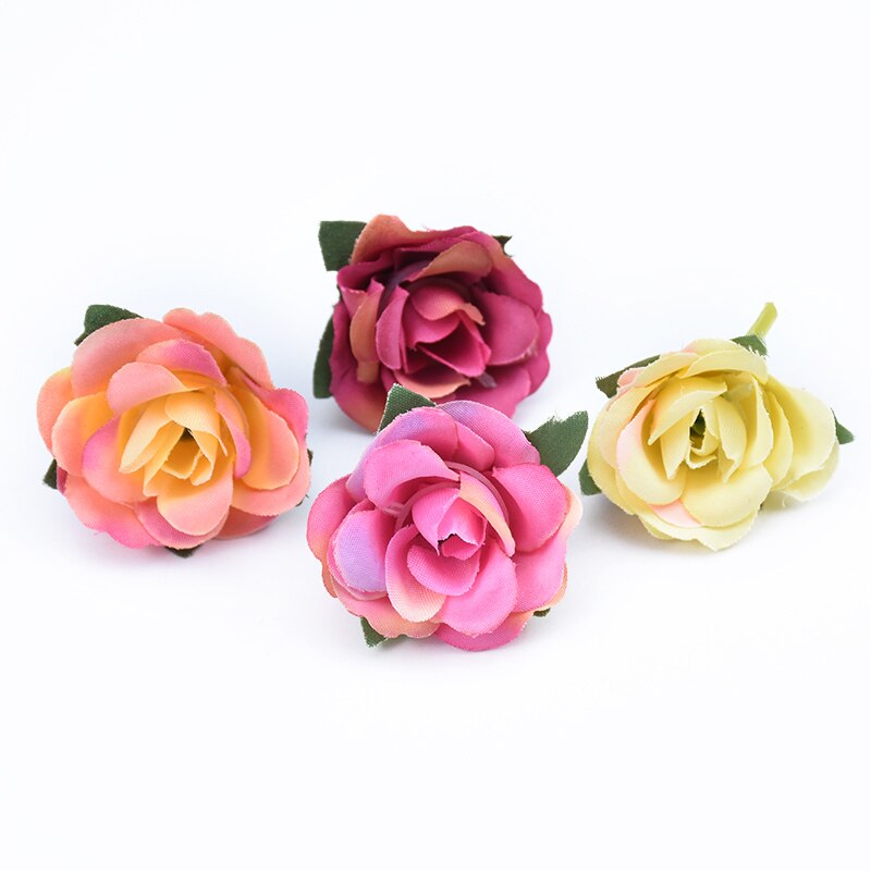 10 st silke rosor huvuden blomma vägg hem bröllop dekoration tillbehör handgjorda diy box konstgjorda växter julkrans