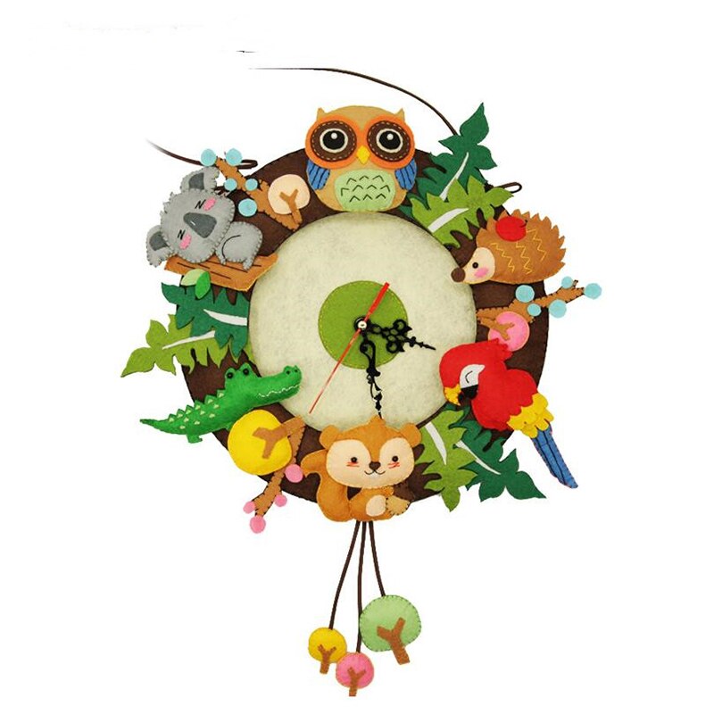 Cartoon Animal Home DIY Wall Clock Set Free Cutting Felt Material Handmade Cloth Clock Home Hanging Decoration Wall Clock