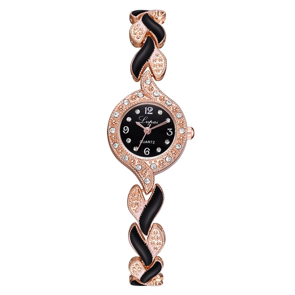 Lvpai brand armbåndsure kvinder luksus krystal kjole armbåndsure ur kvinders afslappede kvartsur reloj mujer: Rosa guld sort