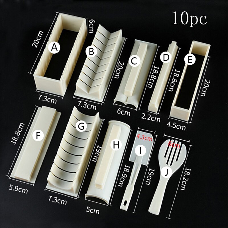 10Pcs/Set DIY Sushi Maker Kit Kitchen Sushi Tool Making Machine Roller Rice Mold Sushi Vegetable Meat Rolling Gadgets: 10PCs b
