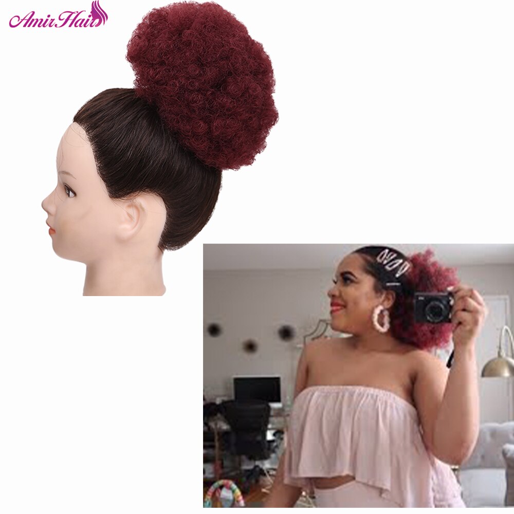 Kort afro lockigt ponnysvansklämma i hästsvans dragsko syntetiskt hår hun förlängning chignon amir hårstycken peruk: Insekt