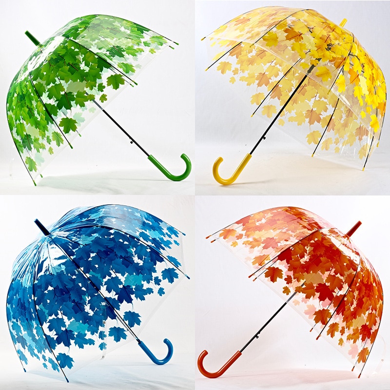 Woman Umbrella 4 Colors Parasol Cute Fresh PVC Transparent Mushroom Leaves Cage Arch Umbrella Child Long/Rain Umbrella