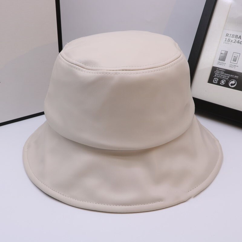 [deat] efterårs patchwork vild japansk og koreansk stil pu fiskerhue flad top solid håndvask hætte  tx326