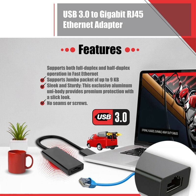 Adattatore di rete USB 3.0 Gigabit Ethernet LAN RJ45 1000Mbps per PC Windows Mac