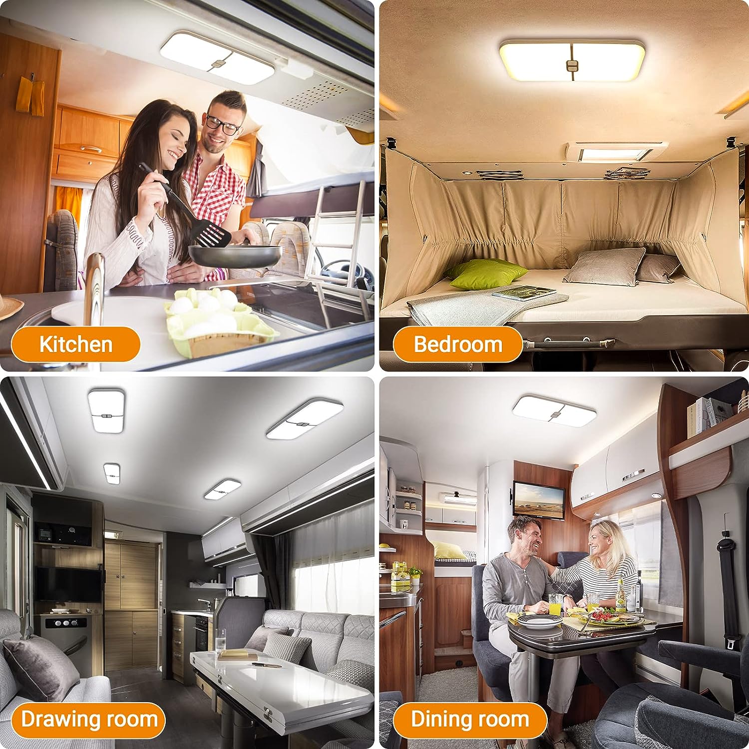 Rv Verlichting Interieur, 3 Kleuren Camper Verlichting, 204 Leds Dimbaar 12V Volt Led Lampen Armatuur, Rv Plafond Dome Licht