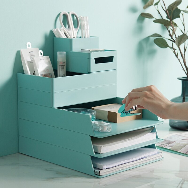 Boîte de rangement de bureau, organisateur de bureau, tiroir à papier A4, boîte de rangement, armoire à fichiers empilable, porte-stylo, porte-Document, boîte de rangement de format A4