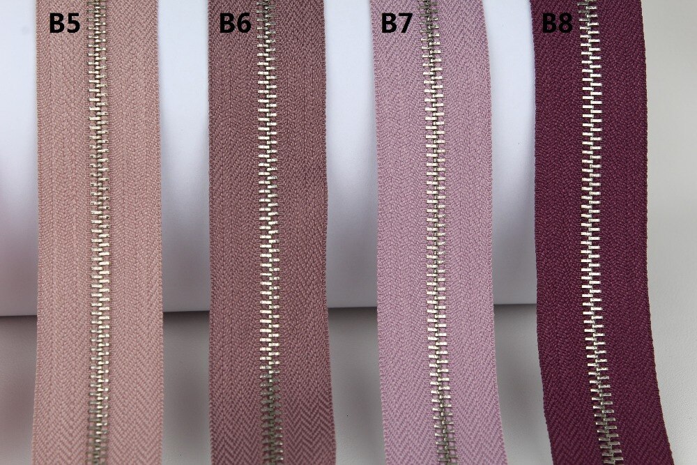 5#  zilveren metalen ritsen, enkele open einde, geelgoud, oranje, roze, fuchsia, paars, metalen rits, rol, 10 meter, veel