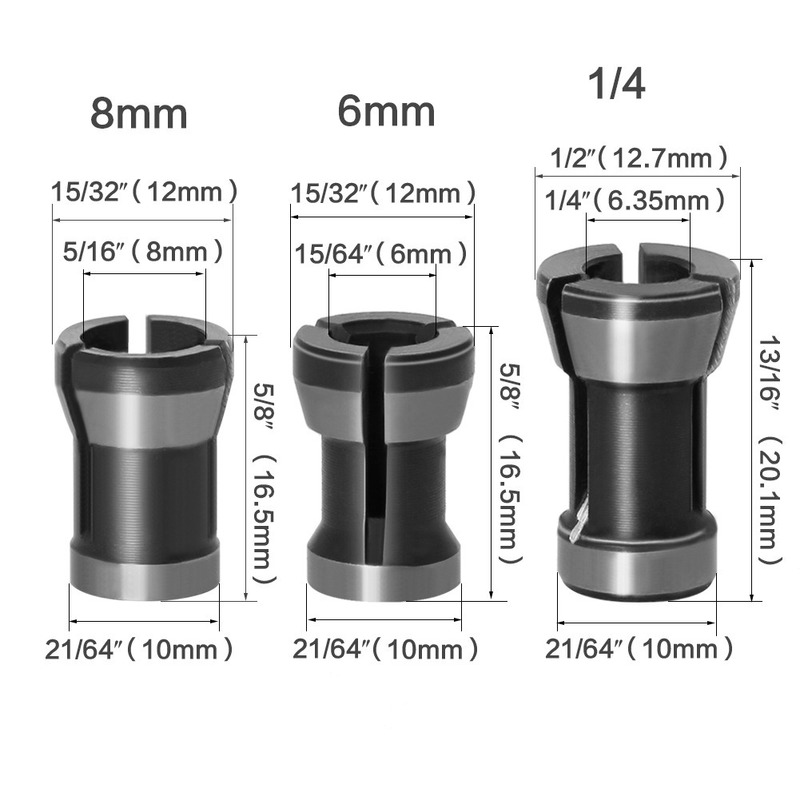1pc/3pc 1/4 '' 6mm 8mm skaftfräs spännhylsechuck gravyr trimfräs för träfräsar träbearbetning