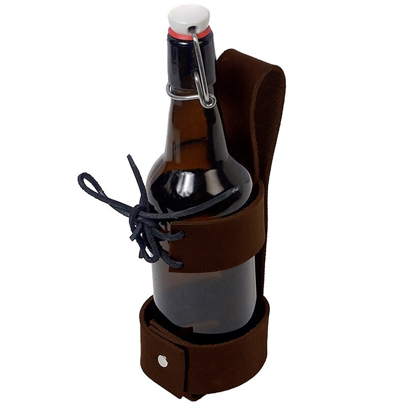 Steampunk Lederen Bierfles Holster Viking Kolf Mok Riem Pouch Carry Wijn Water Bekerhouder Drink Kan Caddy Bag Larp accessoire: Dark brown holster