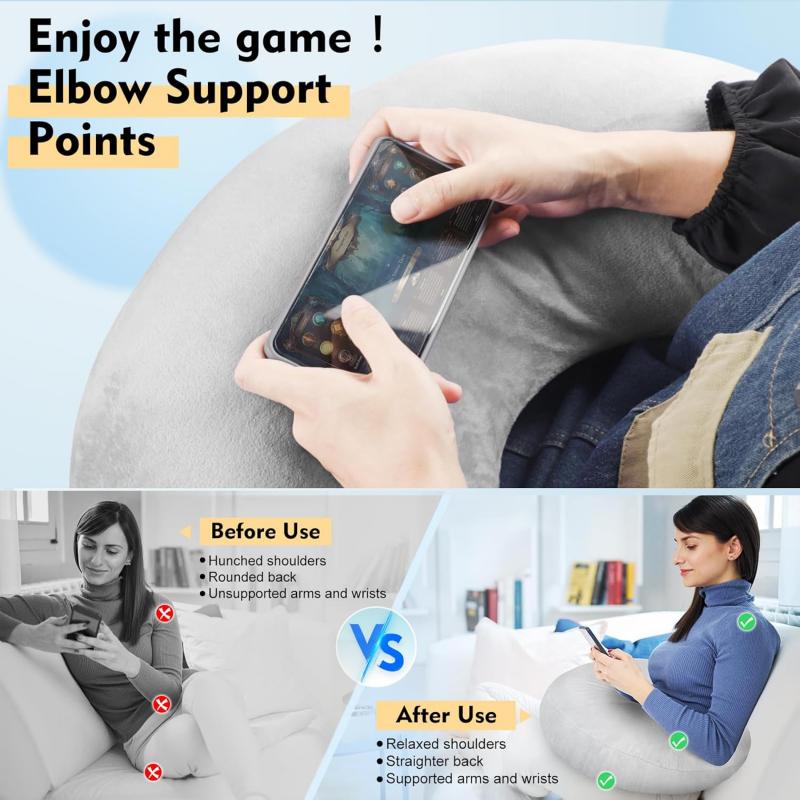 Gaming-Kissen, ergonomisches U-förmiges Schoßkissen mit Ellenbogenstütze für Erwachsene und Kinder, Armstützkissen zum Häkeln, Lesen