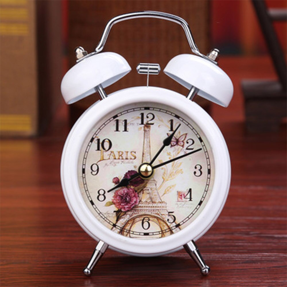 Despertador Retro blanco y negro para el hogar, reloj Digital con números redondos y doble campana para mesa de escritorio y decoración del hogar