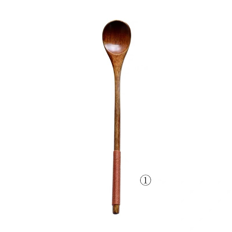 6Pcs/Set Handmade Wooden Long Teaspoons Japanese Style Dessert Spoon Honey Coffee Mixing Spoons Kitchen Tableware: 6pcs A