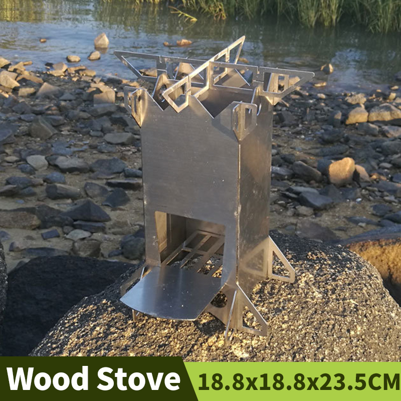 Trädgård eldstaden utomhus camping öppen spis portabel split brazier rostfritt stål silver vikt picknick kort raket värme spis