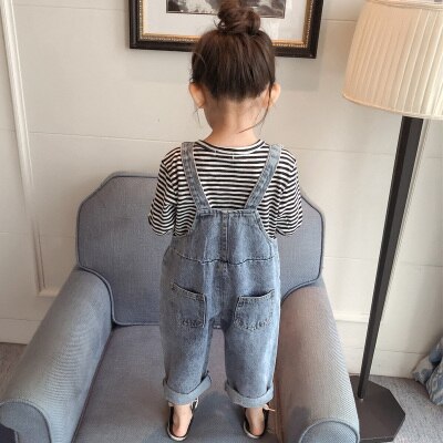 Vår høst baby jenter denim jumpsuit bukser barn romper klær små barn overall jeans bukser jenter denim jumpsuits kostyme