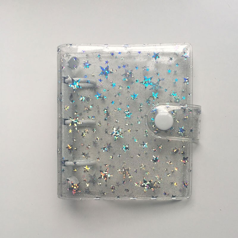 Transparent Star Pink A8 Mini Notebook 3 Hole Planner Binder Spiral Personal Journal clear Shell